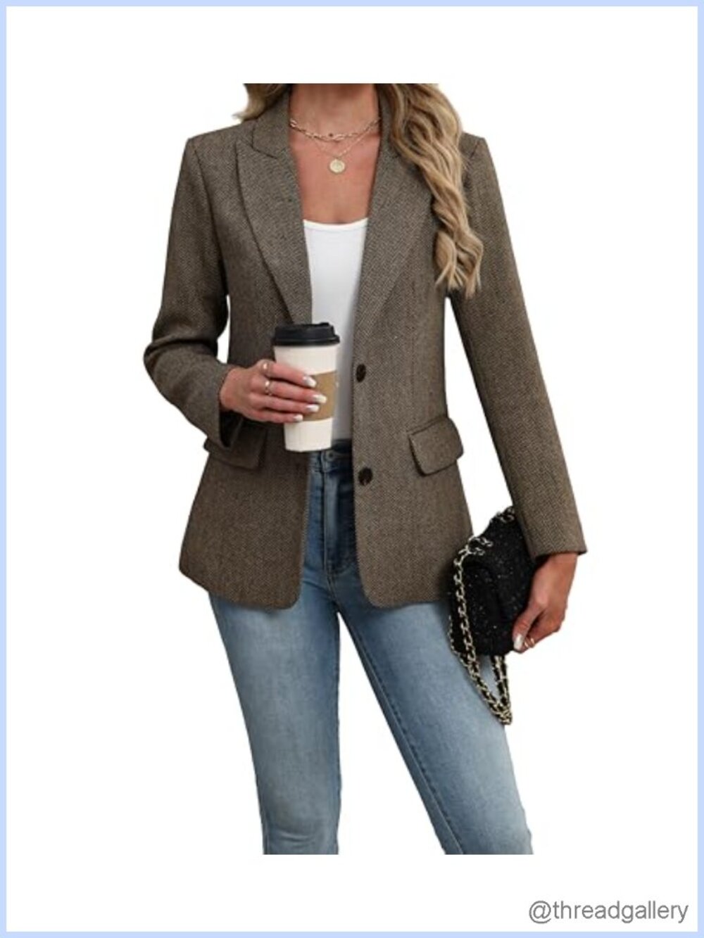 Wool Plaid Blazer Lapel Collar Long Sleeve 2 Button Business Casual Work Office